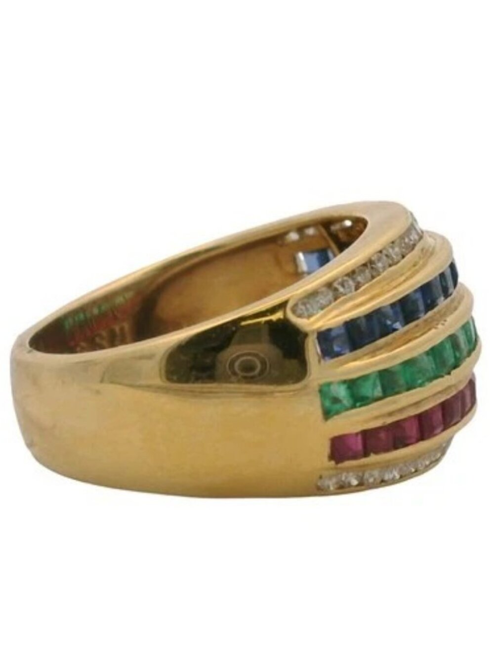 Le Vian 18kt Yellow Gold Emerald, Ruby, Sapphire, and Diamond Dome Ring Size 5.5 - Picture 4 of 7